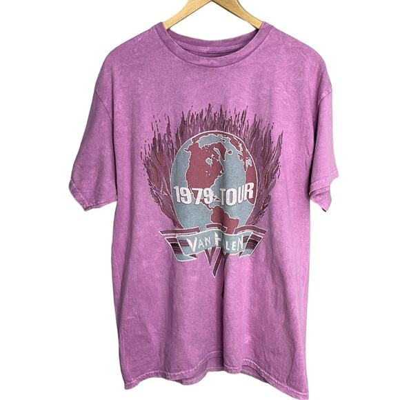 VAN HALEN 1979 Tour T-Shirt Pink Acid‎ Wash Licensed Band Tee Unisex Size Large - Picture 1 of 6